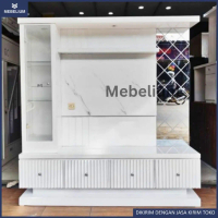 Rak Bufet TV Minimalis Modern – Lemari Pajangan TV Putih / Putih Natural | Mebelium
