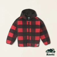 【Roots】Roots大童-經典小木屋系列 橫條刷毛布連帽外套(紅色)