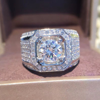 FC[Fast delivery]NOMET 14K Gold Solitaire Male 2ct Lab Zircon Moissanite Ring Silver Color Jewelry E