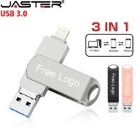 For Ipad Android USB 3.0 Flash Drives 256GB Metal Pen Drive 128GB for Iphone U Disk 64GB Free Custom Logo 3 in 1 Memory Stick