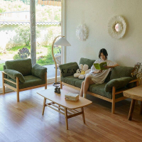 免運 沙發 沙發床 日式原木布藝沙發小戶型簡約現代雙三人家用北歐出租房實木沙發