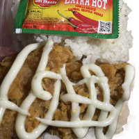 Crispy Chicken Rice with Tar Sauce-Nasi Ayam renyah dengan Saus tar-tar lauk instan drumstick