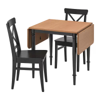 DANDERYD/INGOLF 一桌二椅, 實木貼皮, 松木 黑色/黑色