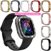 Diamond Bling Protect Case for Fitbit Versa 4 Watch Protective Bumper Hard Hollow Frame Cover for Versa Sense 2 Smartwatch Case