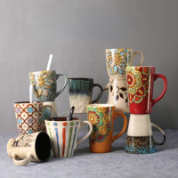 Retro Ceramic Mug, Personalized High-capacity Coffee Mugs, Office Breakfast Milk Cups, Creative Couple Kawaii Cup, Birthday Gift