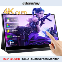 Cdisplay 15.6" 4K Portable Monitor OLED Touch Screen Monitor Built-in Battery USB C Mini-HDMI Second Monitor for PS5 PC Gamer