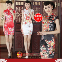 彈力絲印花短旗袍 小包袖時尚改良式青春少女旗袍洋裝 黑夜精靈(三色)-水水女人國