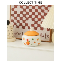 日式陶瓷大吉大利桔子茶葉罐卡通橙子密封罐水果茶存儲罐茶玩擺件 居家擺件 居家擺飾