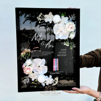 Bingkai Mahar Pernikahan 30x40 - Bingkai Mahar Akrilik Bunga Anggrek Tema Black White - Mahar 30x40 