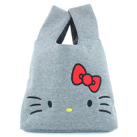 小禮堂 Hello Kitty 棉質刺繡手提袋 (灰大臉款)