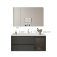 Bathroom Cabinet With Ceramic Washbasin Vanity Sink With Faucet And Square Mirror Wall Mounted Integrated Bathroom Furniture Set