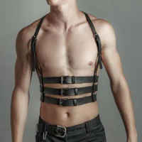 Men Gay Leather Lingerie Sexual Chest Harness Adjustable Rave Gay Clothing BDSM Fetish Full Body Harness Belt Strap for Sex