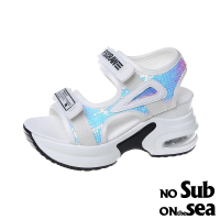 【NO SUB】厚底涼鞋/潮流織帶變色亮片拼接氣墊厚底涼鞋(白)