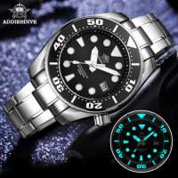 Addies Dive Men's Luminous Watch Black Ceramic Bezel 316L Stainless Steel Watch Sapphire Crystal NH35 Automatic Watch 200m Diver