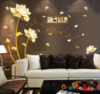 壁貼【橘果設計】金色玫瑰 DIY組合壁貼 牆貼 壁紙 壁貼 室內設計 裝潢 壁貼