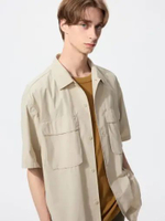 UNIQLO Kemeja Utilitas pria Utility Shirt Lengan Pendek BEIGE M