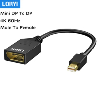 LORYI Mini Display Port TO DP Cable 4K 60Hz Black Mini DP Male To Display Port Female Cable For Laptop Projector Monitor