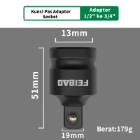 FEIBAO F18-303F Adaptor Sok Kunci Pas 1/2\ ke 3/4\" Baja 50BV30 Anti Karat Tahan Aus Cocok untuk Pek