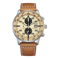 Jam Tangan Pria Citizen Eco Drive CA0880-15X Men Chronograph Beige Dial Brown Leather Strap Multicol