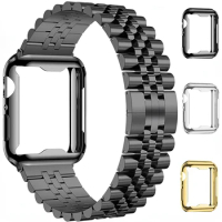 Metal Strap+TPU Case for Apple Watch Band Ultra 2 49mm 45mm 44mm 40mm 41mm Stainless Steel Wristband iWatch 9 8 7 6 5 4 SE Case