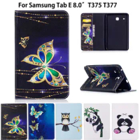 SM-T377 Fashion Panda Pattern Case For Samsung Galaxy Tab E 8.0 T377 SM-T377V T375 Cover Smart Case Funda Tablet PU Stand Shell