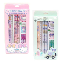 【小禮堂】Sanrio 三麗鷗 文具禮盒8件組 - 角色款 Kitty 酷洛米(平輸品)
