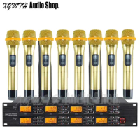 Professional UHF Adjustable frequency 8 Handheld Wireless Microphone System for Stage KTV Karaoke Recording Studio Equipment Mic