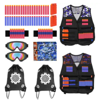2 Packs Kids Tactical Vest Kit for N-Strike Series Nerf Guns Game with Soft Darts Wristbands Tactical Masks Goggles Storage Bags
