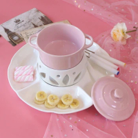 Fondue Ceramic Icecream Chocolate Hot Pot Candle Fire Boiler Set Small Fire Boiler Cheese Electric-Oven-Work