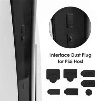 7pcs Anti Dust Plug Set For Playstation 5 PS5 Host Game Console Ports Silicone Type C A USB Cap Dustproof Interface Cover Black