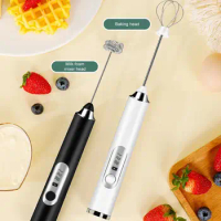 Rechargeable Handheld Milk Frother Mixer With Handle Stand Electric Whisk for Latte Cappuccino Hot Chocolate Egg Beater