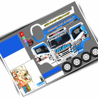 Stiker Pola Miniatur Truk Oleng NMR71 Biru Skala 16 Ukuran besar