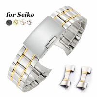 20mm 22mm Stainless Steel Curved End Watch Strap for Seiko Wrist Band Replacement Bracelet Men Women Silver Solid Watch Band