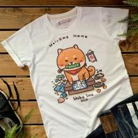 Shiba Inu \ w e l c o m e  H o m e \" t-shirt เสื้อยืด ลายน้องหมาชิบะ  option  ผ้า  สตรี  ท"