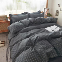 單人薄床包雙人薄被套三件組 100%舒柔棉(3.5*6.2尺)《簡約格紋》