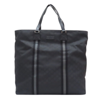 【二手名牌BRAND OFF】GUCCI 古馳 黑色 LOGO尼龍 牛皮 手提包 托特包 449179