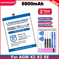 LOSONCOER 6900mAh For AGM X2 X2 SE Smart Phone Battery+Free Tools