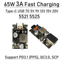 3A PD 65W Fast Charge Type-C USB Quick Charging Adapter DC 5V 9V 12V 15V 20V 5525 5521 Conversion power PD3.0 PPS QC3.0 SC