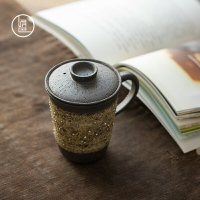 泥巴人孤品巖礦日本銀珠馬克杯純手工陶瓷柴燒辦公杯帶蓋過濾茶杯