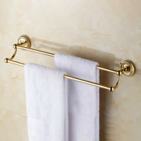 Luxury Polished Gold Color Brass Wall Mounted Bathroom Double Towel Rail Holder Rack Bar aba602