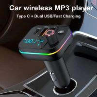 Car FM Transmitter Modulator Wireless Bluetooth 5.0 USB 3.1A Type-C Fast Charger Auto Radio Mp3 Player Music Hands Free Car Kit