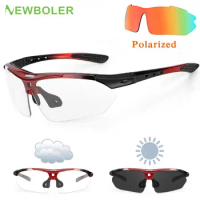 NEWBOLER Photochromic Cycling Glasses Polarized Bicycle Glasses Men's Sunglasses MTB Road Cycling Eyewear Protection Goggles