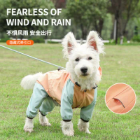 Towable Small Dog Four Legged Raincoat Waterproof All Inclusive with Feet Small Dog Bib Bear Teddy Pet Rainy Weather Clothes