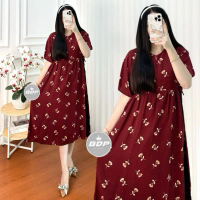 Daster Chibi Luna Mawar Rayon Santai Kekinian LD 110 Motif Dress Pendek - Kancing, Setelan, Batik, M