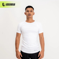 Compression Shirt Kaos Short Sleeve Putih Polos Baju Ketat Manset Baselayer Olahraga Pria Gym Fitnes