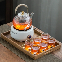茶盤 耐熱玻璃泡茶壺茶具套裝家用電陶爐插電煮茶器桃木茶盤