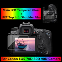 for Canon 70D 80D 90D Camera Protector Self-adhesive Tempered Glass Main LCD + Top Info Shoulder Screen Protector Cover Guard