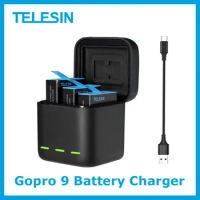 TELESIN Battery 1750 mAh for GoPro Hero 9 10 3 Ways LED Light Battery Charger TF Card Battery Storage For GoPro Hero 9 10 Black