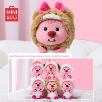 MINISO Loopy Bow Cross-dressing Small Animal Doll Plush Blind Box Pendant Cartoon Cute Beaver Backpack Accessories Toy Gift