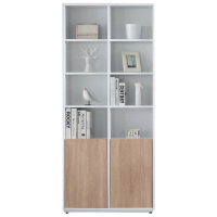 【AT HOME】現代簡約2.7尺白色橡木紋雙門收納書櫃/收納櫃/置物櫃(布拉格)